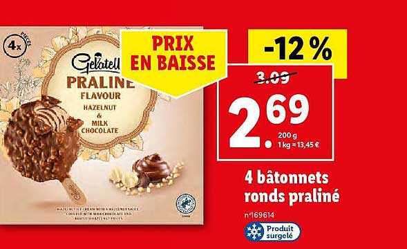 4 Bâtonnets Ronds Praliné Gelatelli