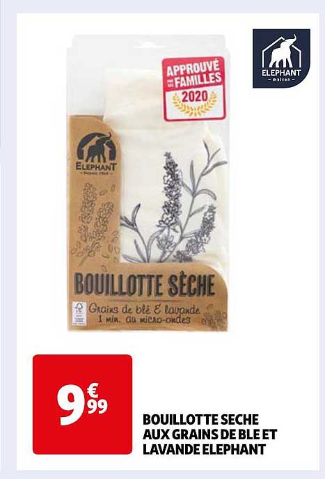 Bouillotte Sèche Aux Grains De Blé Et Lavande éléphant