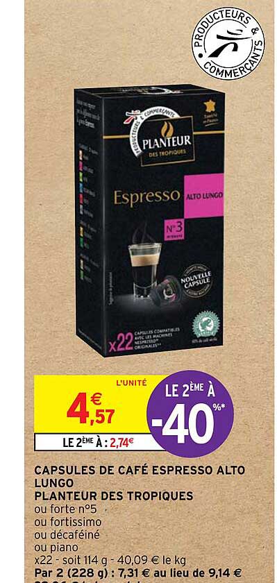 capsules de café espresso alto lungo planteur des tropiques