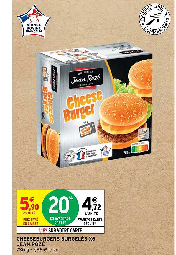 cheeseburgers surgelés x6 jean rozé