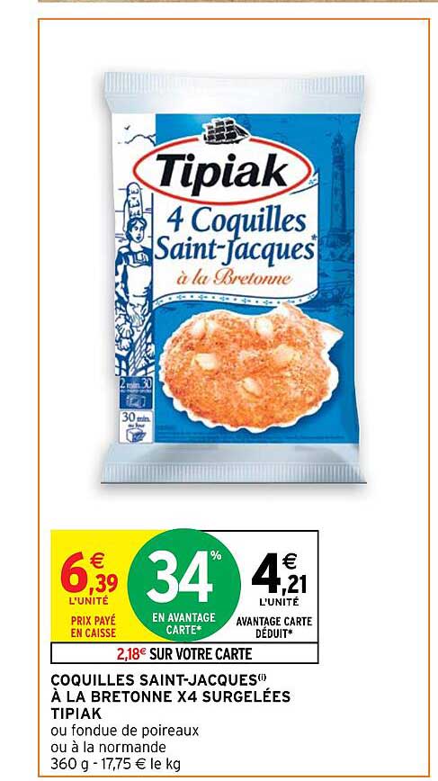 coquilles saint-jacques à la bretonne x4 surgelées tipiak