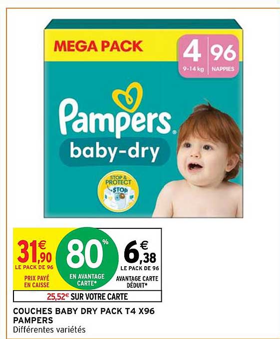 couches baby dry pack t4 x96 pampers