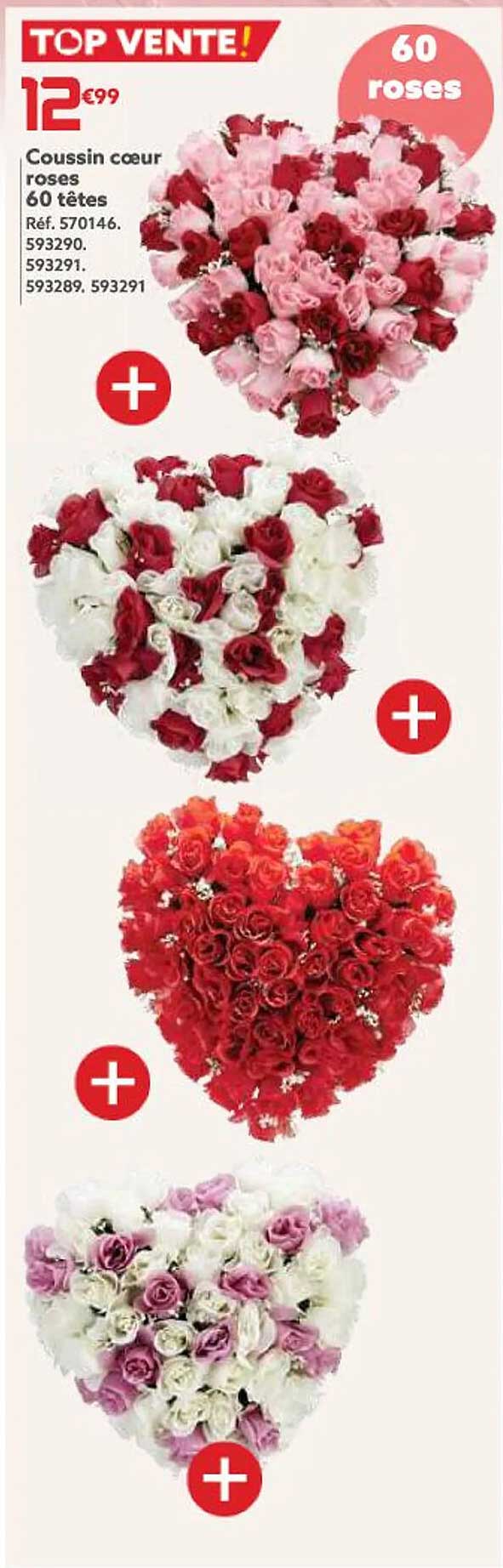 Coussin Cœur Roses 60 Têtes