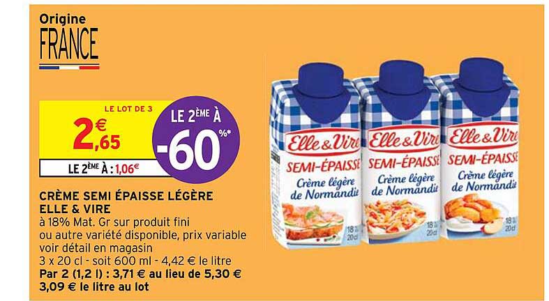 crème semi épaisse légère elle & vire