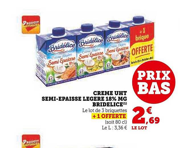 crème uht semi-épaisse légère 18% mg bridélice