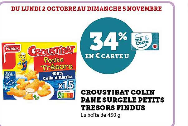 croustibat colin pané surgelé petits trésors findus