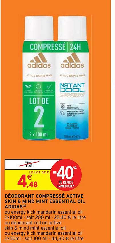 déodorant compressé active skin & mind mint essential oil adidas