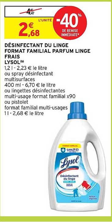 désinfectant du linge format familial parfum linge frais lysol