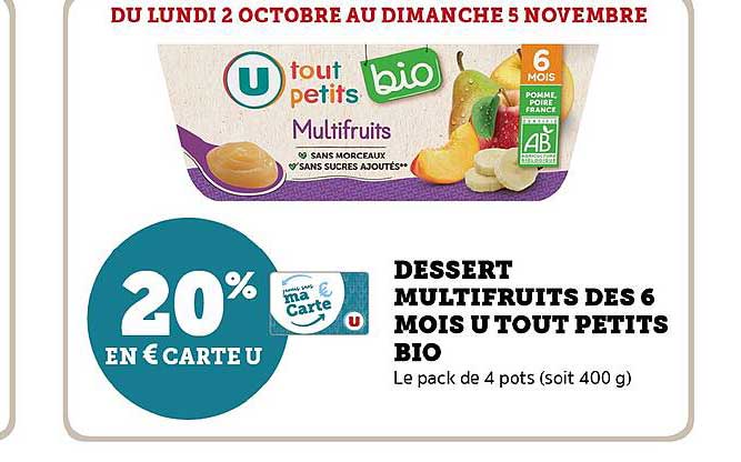 Dessert Multifruits Dès 6 Mois U Tout Petits Bio