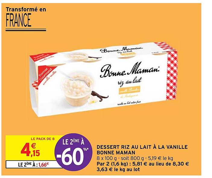 dessert riz au lait à la vanille bonne maman