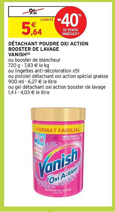 détachant poudre oxi action booster de lavage vanish