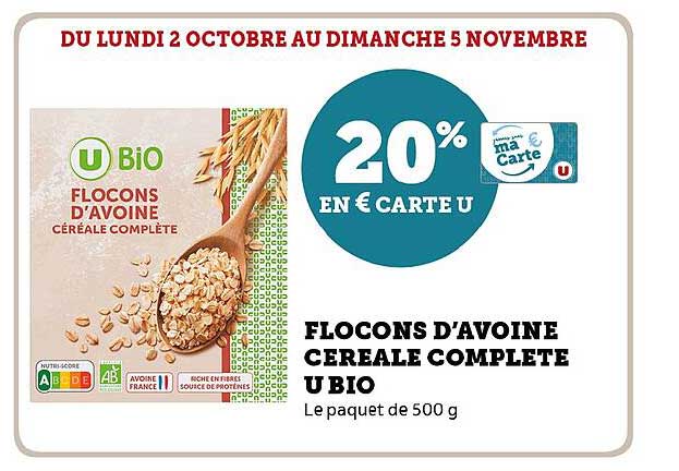 flocons d'avoine céréale complète u bio