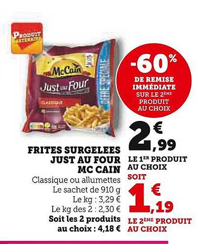 frites surgelées just au four mc cain