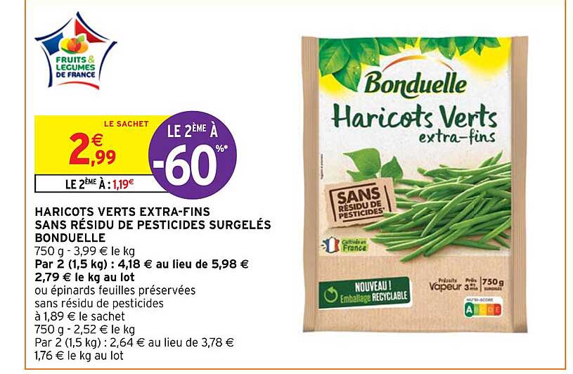 haricots verts extra-fins sans résidu de pesticides surgelés bonduelle