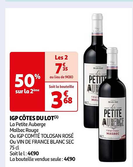 igp côtes du lot la petite auberge malbec rouge ou igp comté tolosan rosé ou vin de france blanc sec