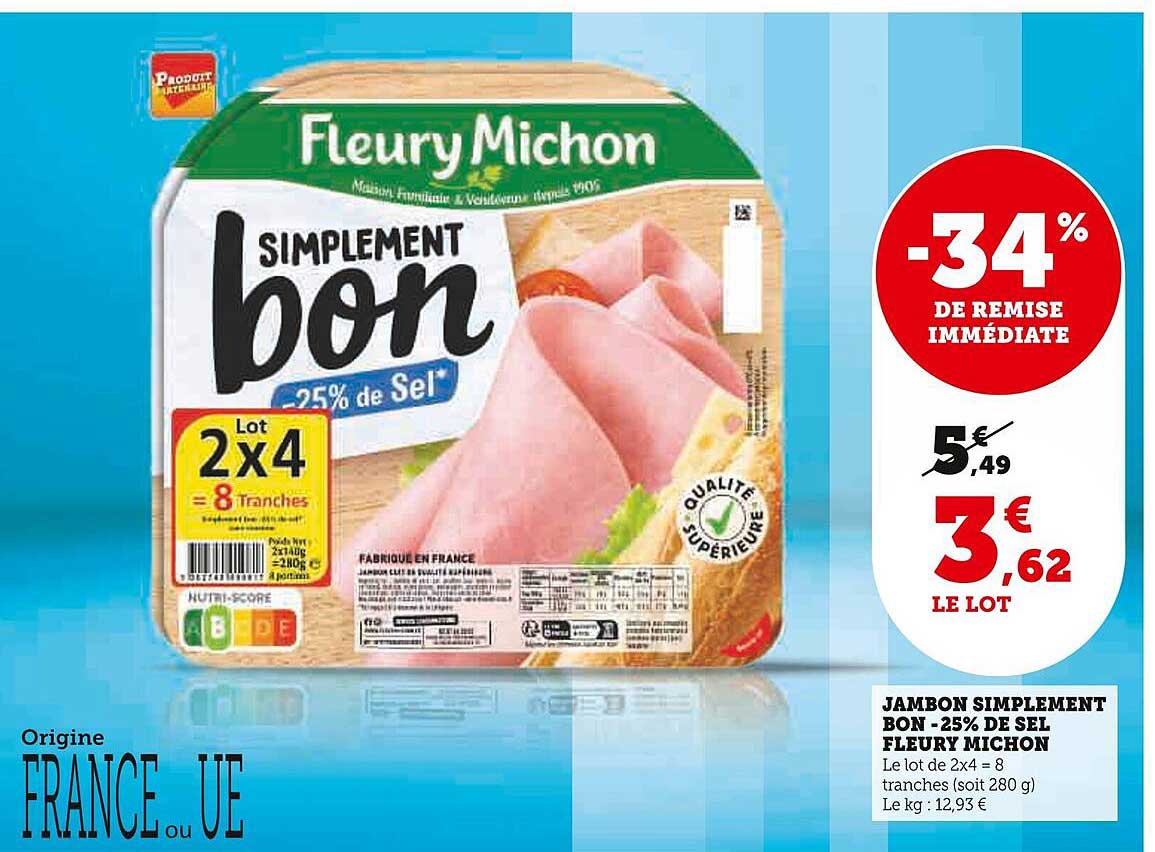 jambon simplement bon -25% de sel fleury michon