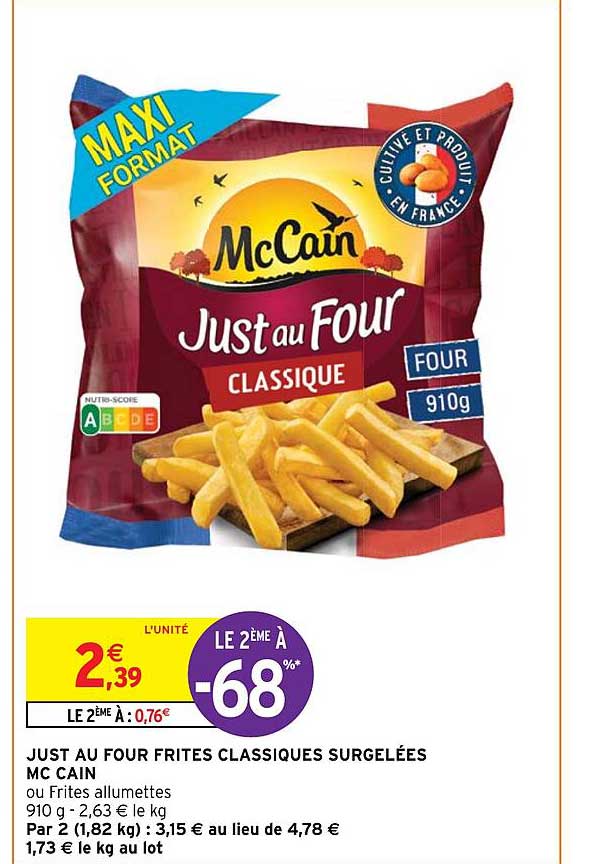 just au four frites classiques surgelées mc cain