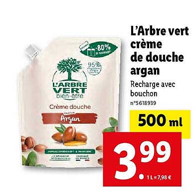 l'arbre vert crème de douche argan