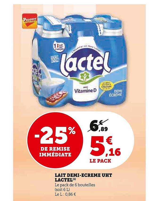 lait demi-écrémé uht lactel