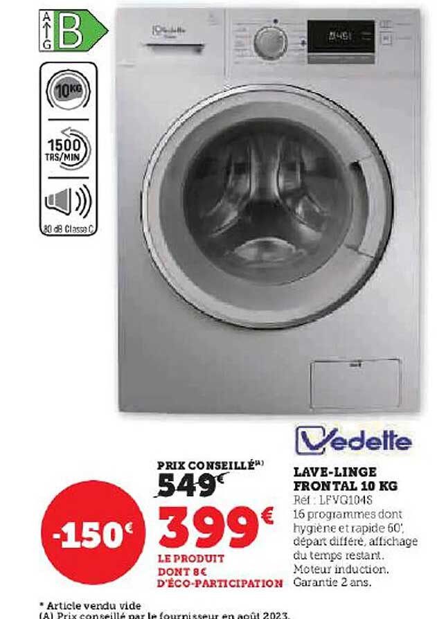 lave-linge frontal 10 kg vedette