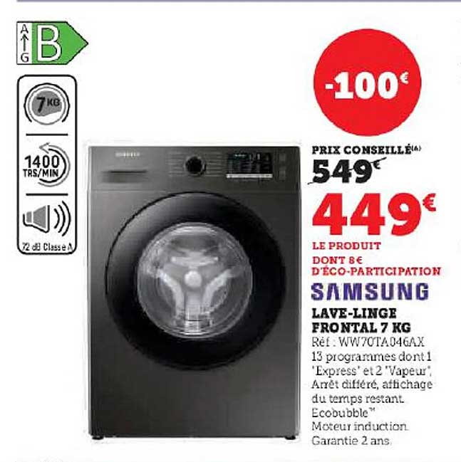 lave-linge frontal 7 kg  samsung