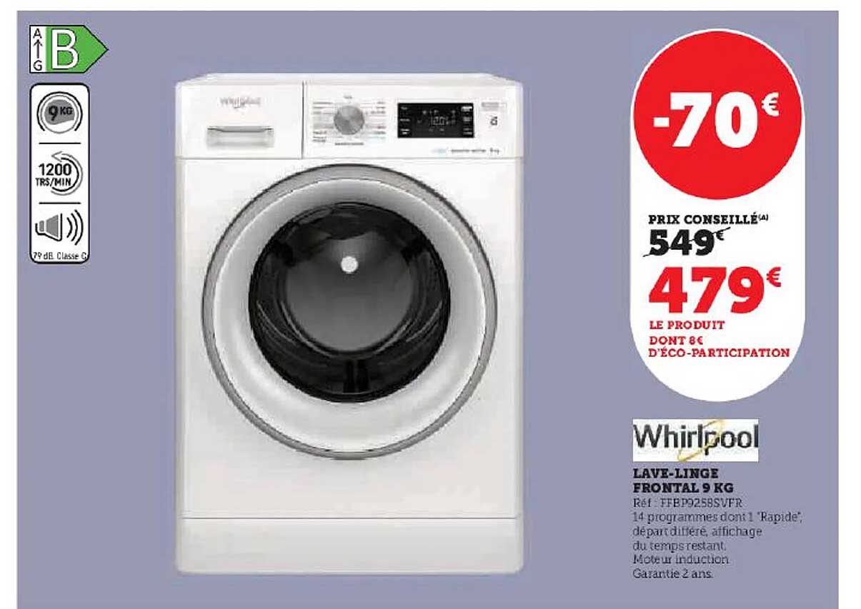 lave-linge frontal 9 kg whirlpool