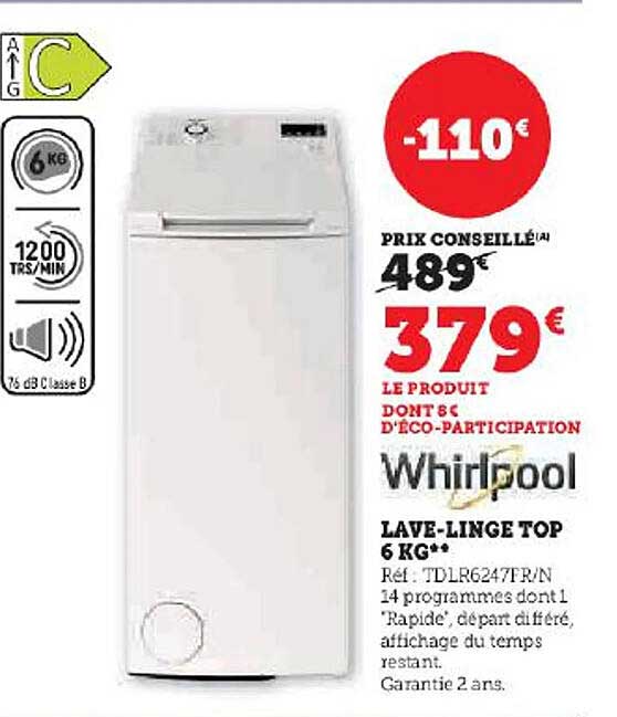 lave-linge top 6 kg whirlpool