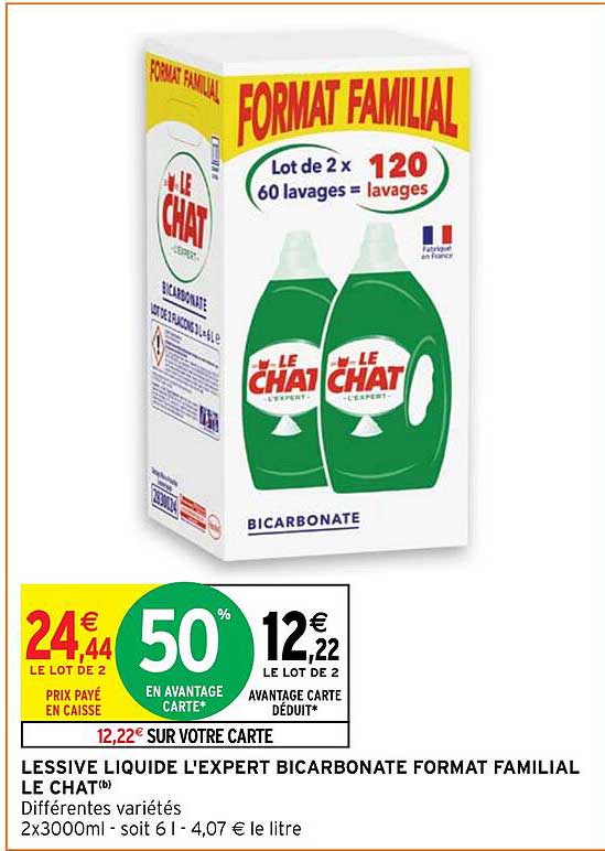 lessive liquide l'expert bicarbonate format familial le chat