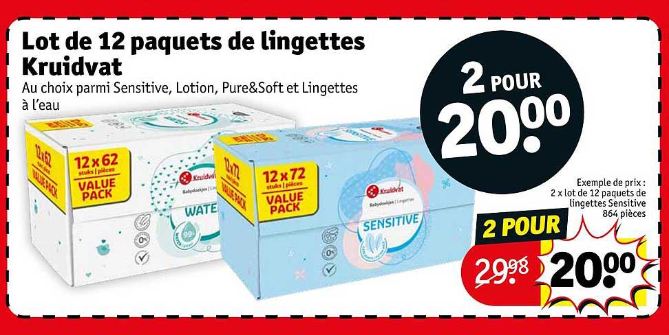 lot de 12 paquets de lingettes kruidvat
