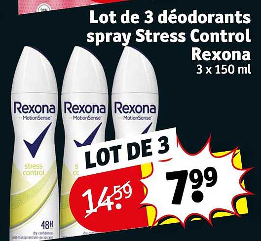 lot de 3 déodorants spray stress control rexona