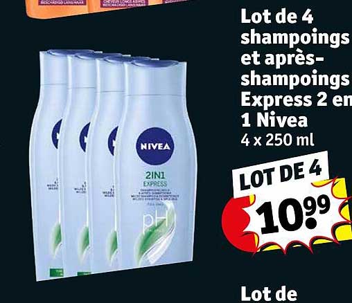 lot de 4 shampoings et après-shampoings express 2 en 1 nivea