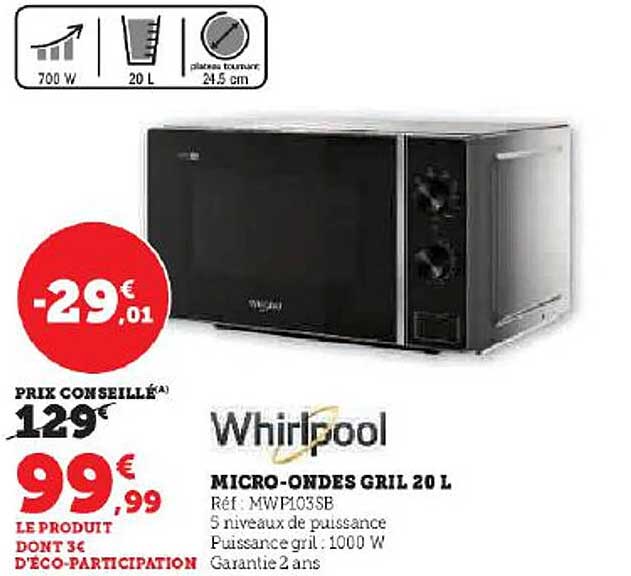 micro-ondes gril 20 l whirlpool