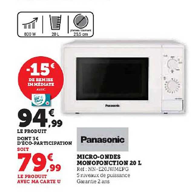 micro-ondes monofonction 20 l panasonic