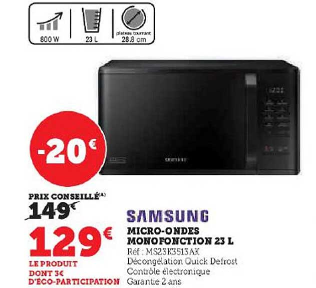 micro-ondes monofonction 23 l samsung