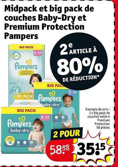 midpack et big pack de couches baby-dry et premium protection pampers