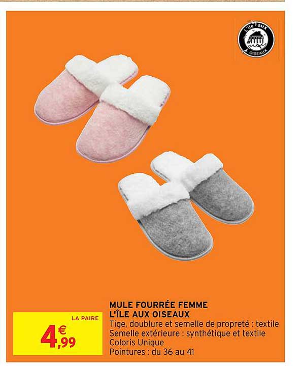 mule fourrée femme l'île aux oiseaux