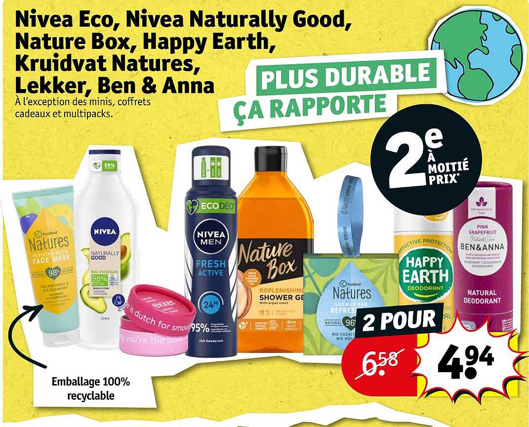 nivea éco, nivea naturally good, nature box, happy earth, kruidvat natures, lekker, ben & anna