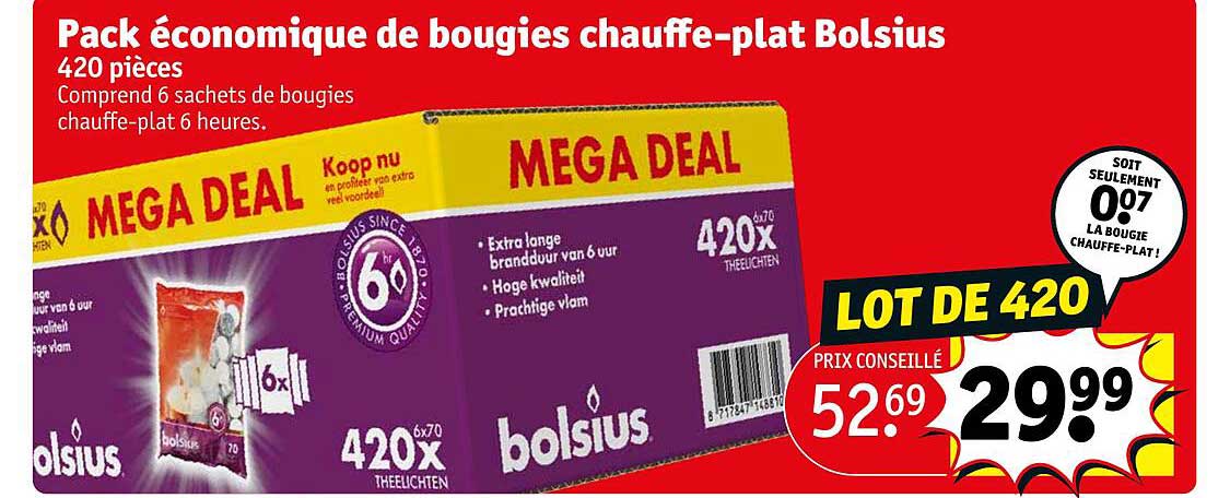 pack économique de bougies chauffe-plat bolsius