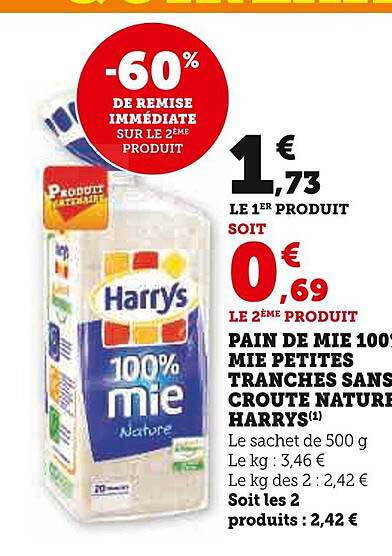 pain de mie 100% mie petites tranches sans croûtes nature harrys