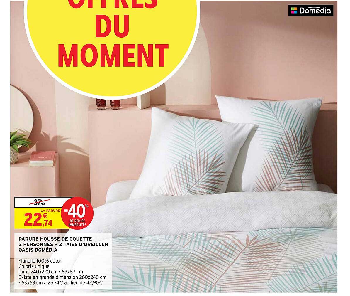 parure housse de couette 2 personnes + 2 taies d'oreiller oasis domédia