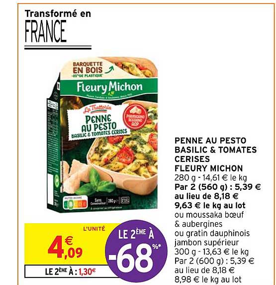 penne au pesto basilic & tomates cerises fleury michon