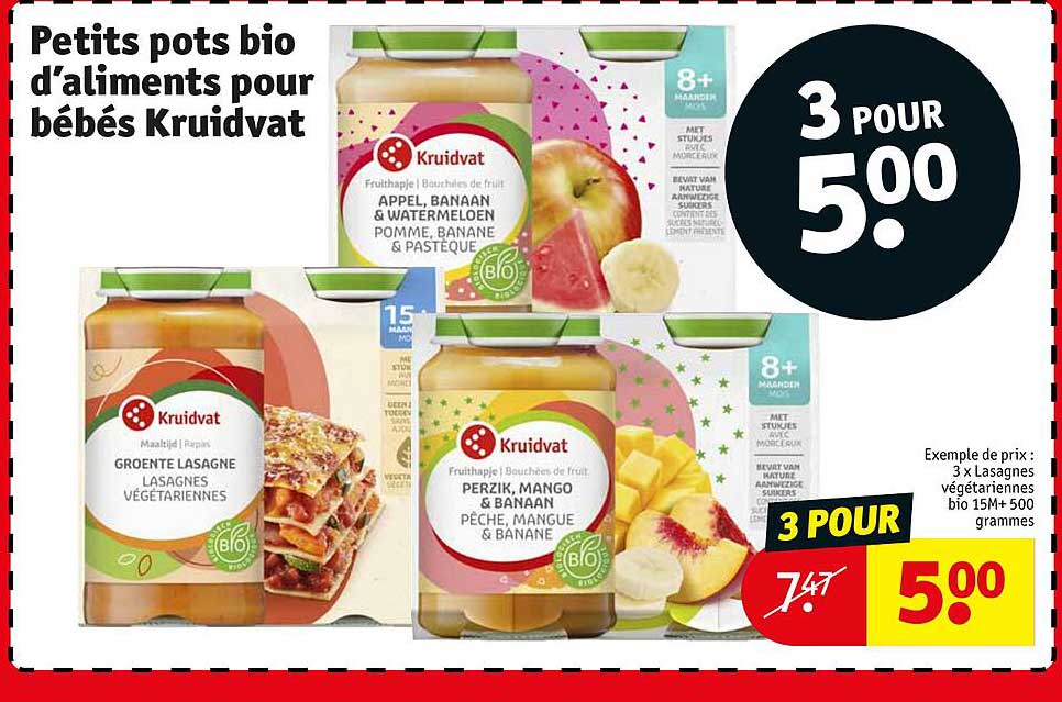petits pots bio d'aliments pour bébés kruidvat