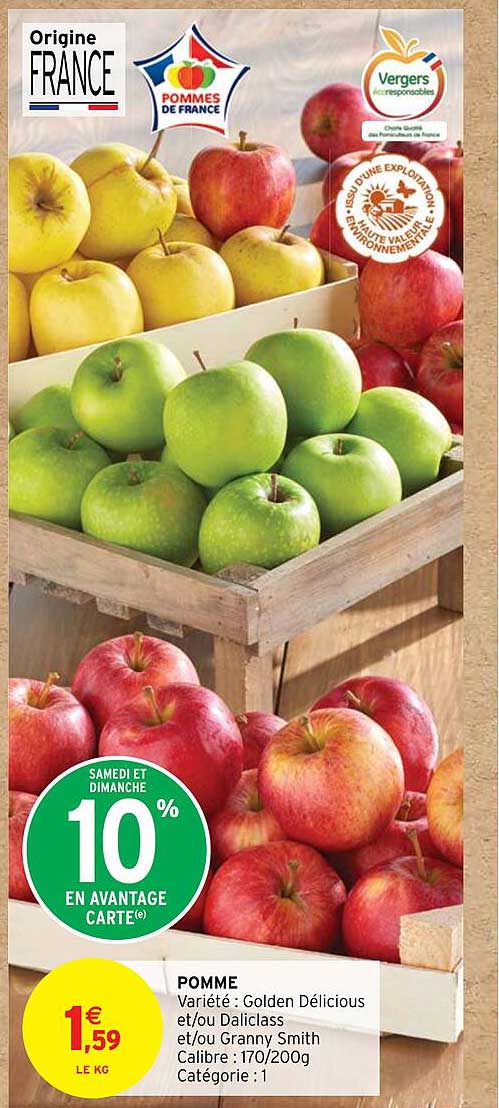 pomme golden délicous et/ou daliclass et/ou granny smith