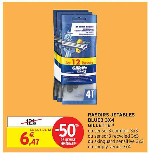rasoirs jetables blues 3x4 gillette