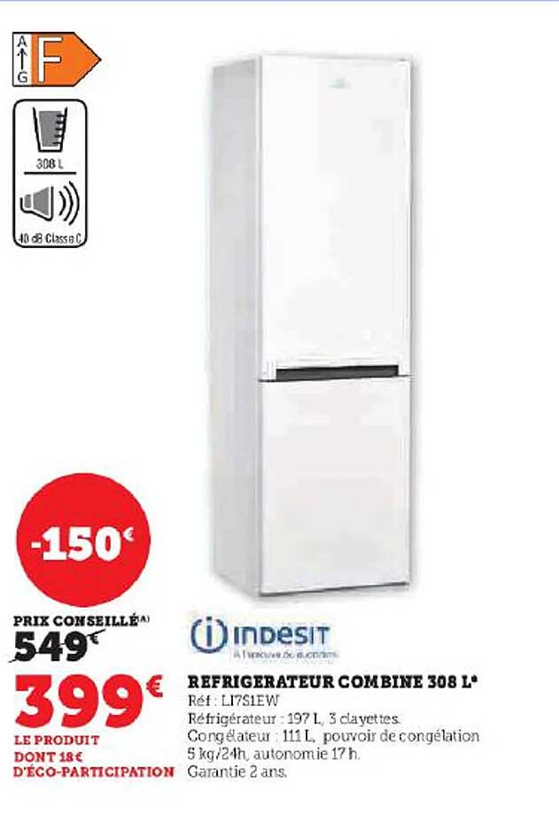 Réfrigérateur Combiné 308 L Indesit