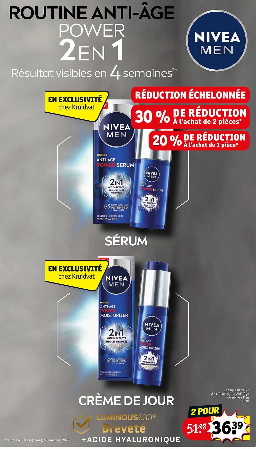 routine anti-âge power 2 en 1 nivea, crème de jour nivea