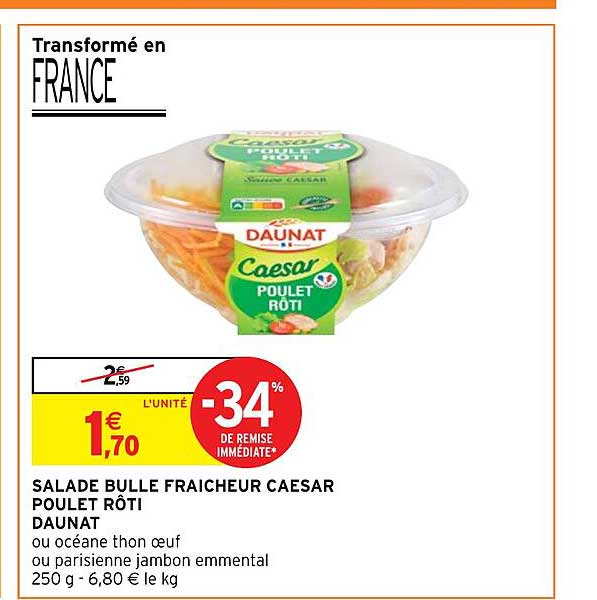 Salade Bulle Fraîcheur Caesar Poulet Rôti Daunat