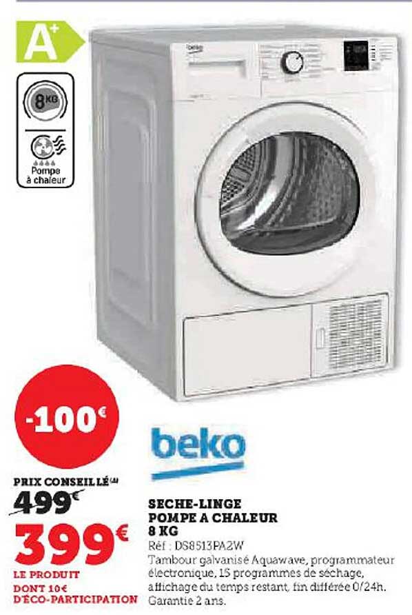 sèche-linge pompe à chaleur 8 kg beko