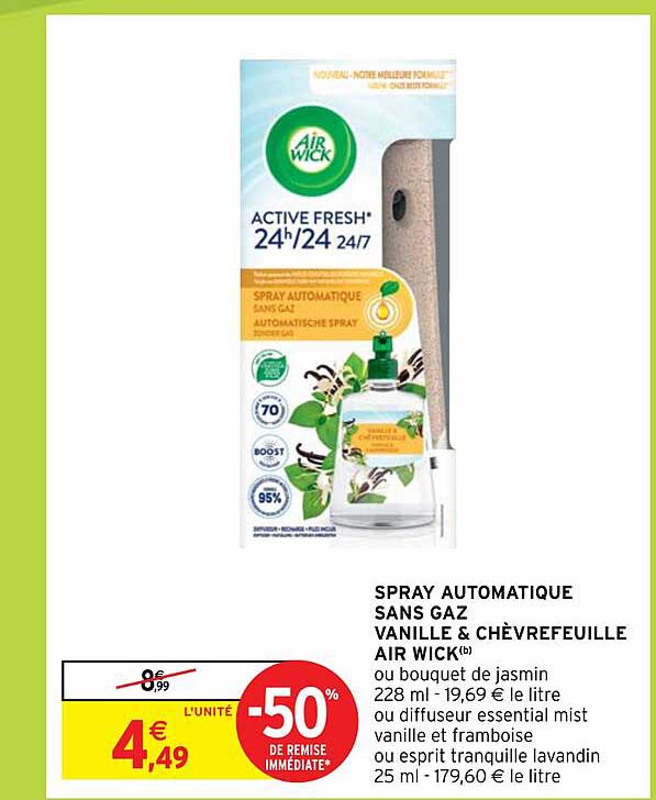 spray automatique sans gaz vanille & chèvrefeuille air wick