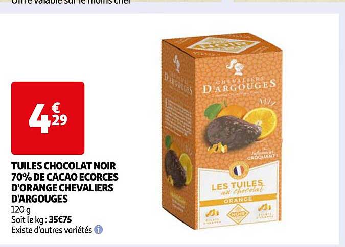 tuiles chocolat noir 70% de cacao écorces d'orange chevaliers d'argouges